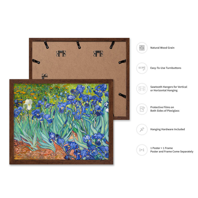 Van Gogh - Iris n ° 1, Affiche, H 08 po x l 10 po, Encadrement brun