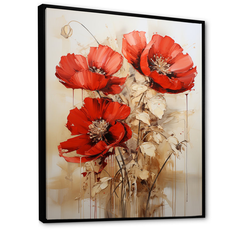 «Poppies Scarlet Solitude», reproduction d'art sur toile, H 40 po x l 30 po x P 1,5 po, Cadre flottant noir