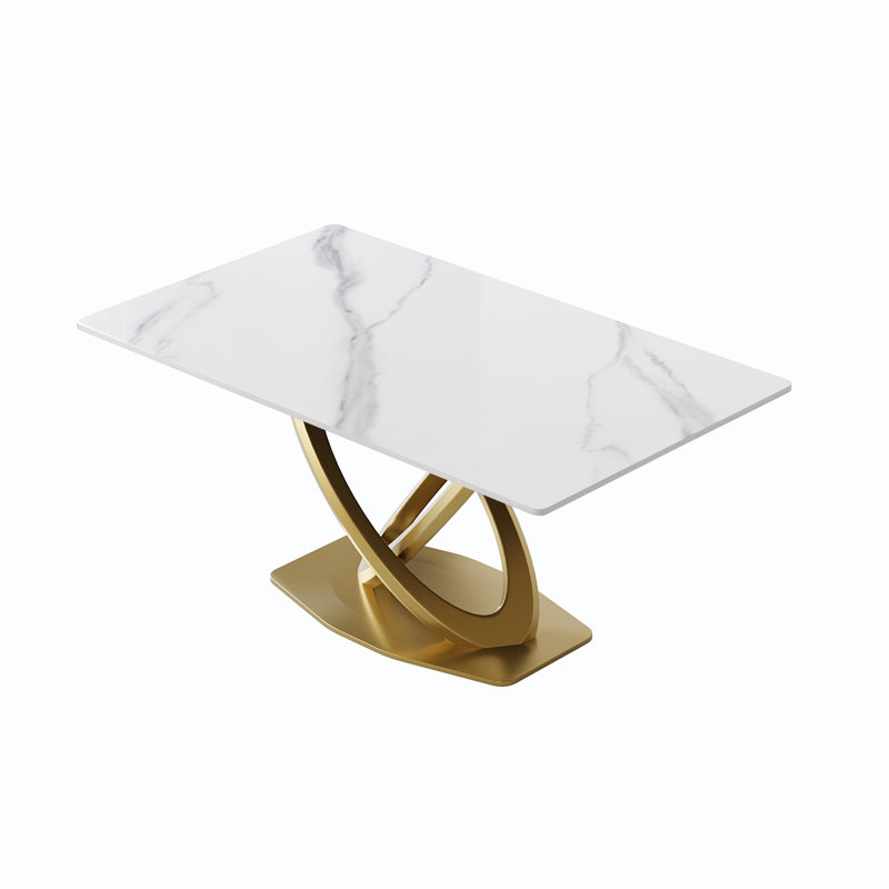 Ruoxi Stone Top Dining Table, White, 63" L x 35.43" W