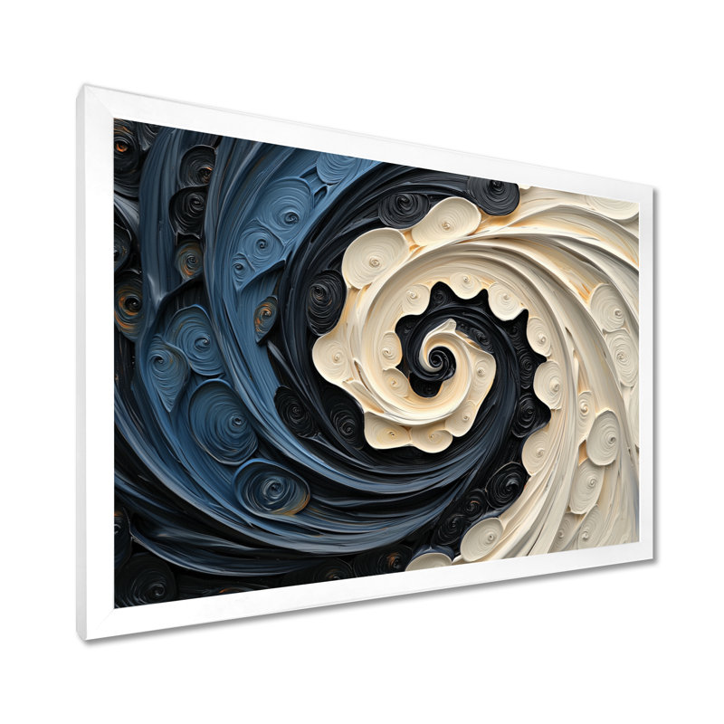 Abstrait vortex cosmique noir et blanc I - Collages abstraits, art mural, Cadre simple, H 34 po x l 44 po, Blanc