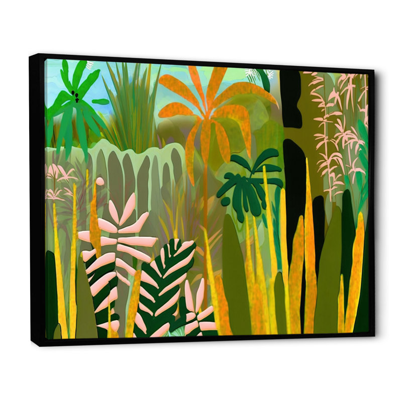 «Blossoming and Vibrant Jungle Flora III», reproduction sur toile, H 16 po x l 32 po x P 1 po, Toile avec cadre flottant noir