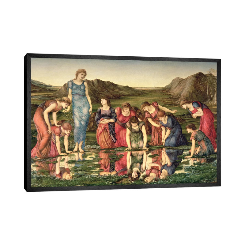 The Mirror Of Venus, 1870-76 by Edward Coley Burne-Jones - Painting on Canvas, Black Framed, 101.6cm H x 152.4cm W x 3.81cm D