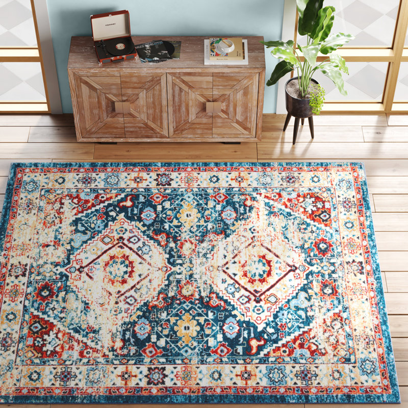 Manado Oriental Blue/Gold Area Rug, Rectangle 7'9" x 10'
