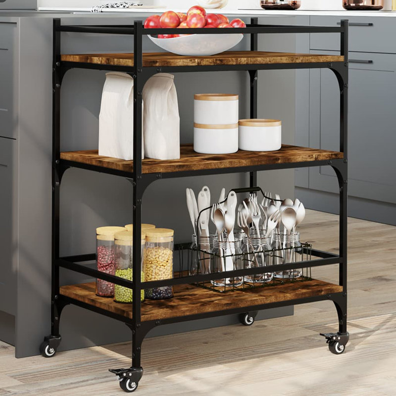 Newfolden Metal Bar Cart, Smoked Oak