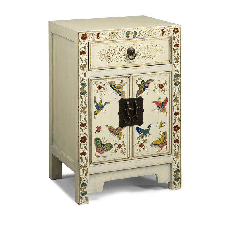 Hangzhou 40cm W Solid Wood Bedside Table, Cream Lacquer