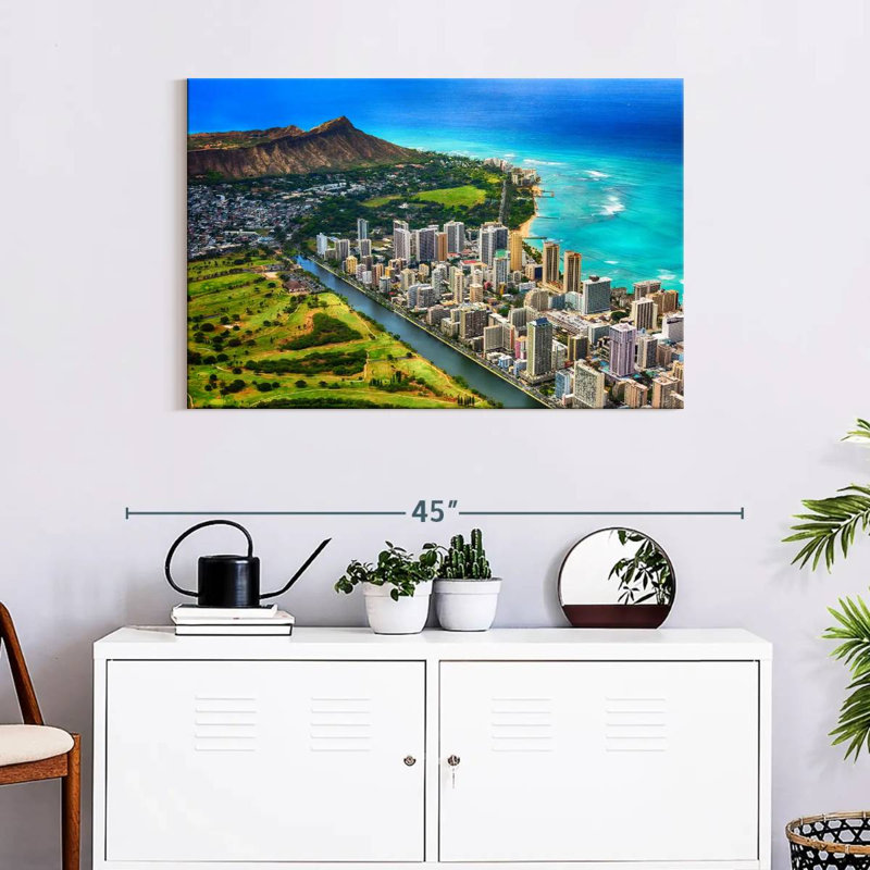 Waikiki vu d'en haut, H 24 po x l 36 po
