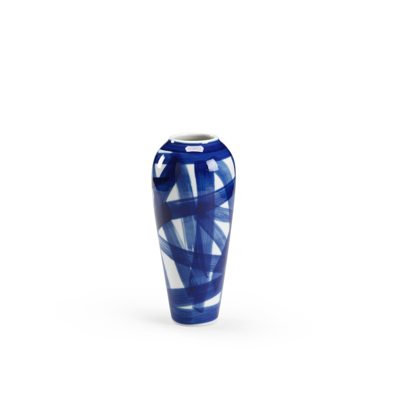 Vase de table en céramique bleu / blanc, H 10,5 po x l 4,5 po x P 4,5 po