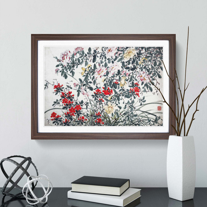 Garden Flowers Vol.12 by Chen Daofu - Framed Print, 48cm H x 65cm W x 2cm D, Walnut Framed