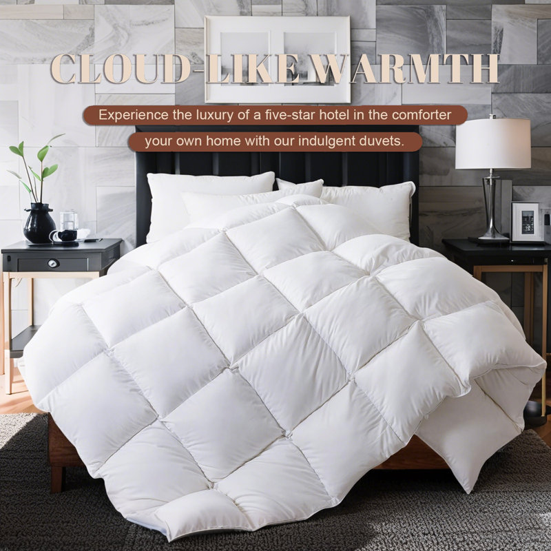 Édredon en duvet mélangé blanc toutes saisons de luxe avec housse de couette pour lit simple taille 68 x 90, Simple