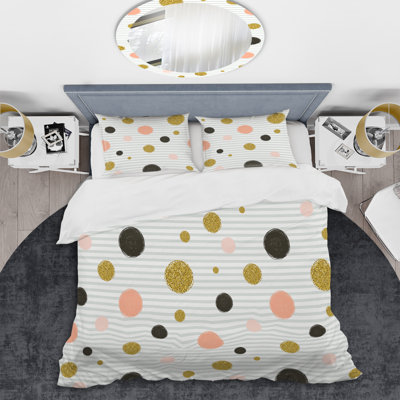 Motif rayé blanc et pêche - Ensemble de housse de couette abstrait - Polyester en microfibre