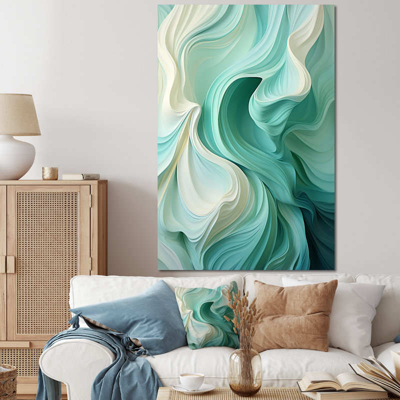 «Gree And White Sway Wave Serenity II», art mural géométrique, Toile tendue, H 60 po x l 40 po x P 1,5 po