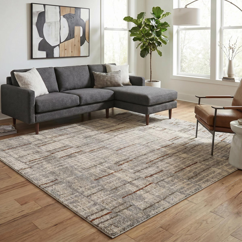 Celil Geometric Shapes Area Rug, GREY, 200 x 290 cm (Rectangular)