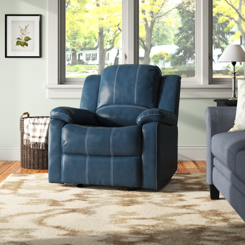 Fauteuil inclinable manuel oscillant de 37,75 po Kahler, Similicuir bleu