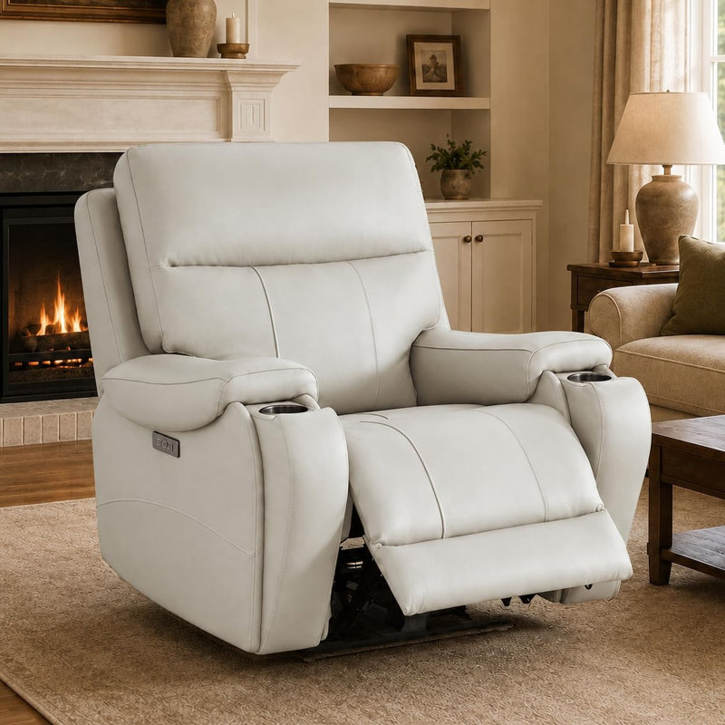 Fauteuil inclinable de luxe en cuir véritable zéro gravité avec double moteur, appui-tête réglable, chauffage et massage, charge USB / Type-C pour le salon et le cinéma maison