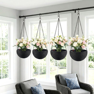 8" H x 13" W Self-Watering Rattan Hanging Planter Root-Rot Resistant Pot Planter Set for Indoor & Balcony Decoration