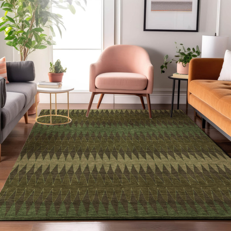 Premium Machine Washable Prisco Olive Rug, Rectangle 9' x 12'
