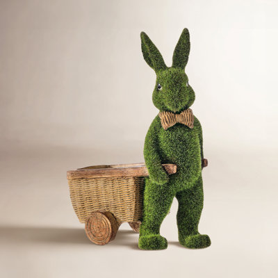 Mossed Bunny with Cart Figurine