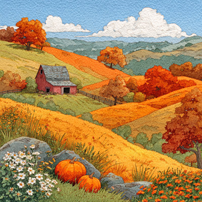 Autumn Hillside Barn Wrapped Canvas Wall Art