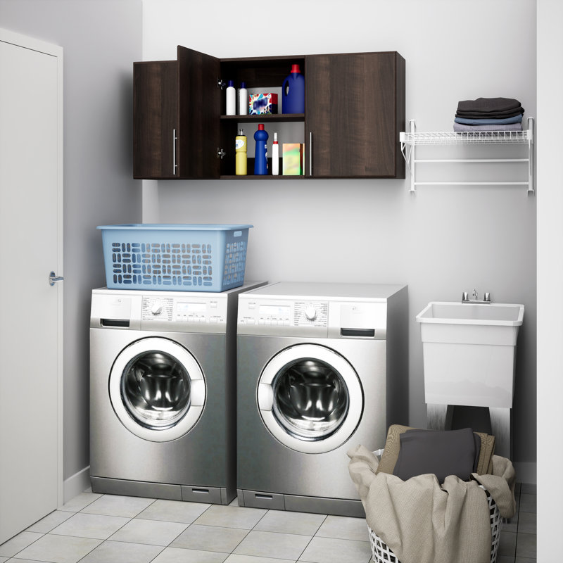 Watse 54" Wall Garage Cabinet, Storage Cabinet, Bathroom Cabinet, Kitchen Pantry Cabinet with 2 Adjustable Shelves, 12" D x 54" W x 24" H, Espresso