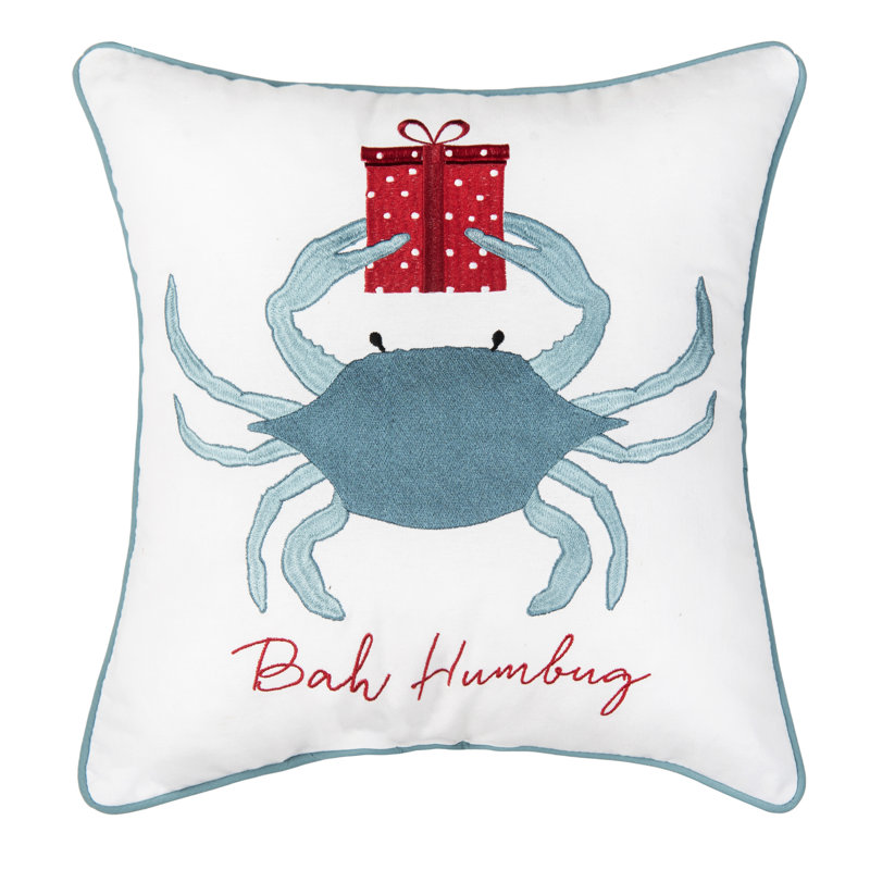 Coussin décoratif brodé Bah Humbug Coastal Christmas 16 po x 16 po