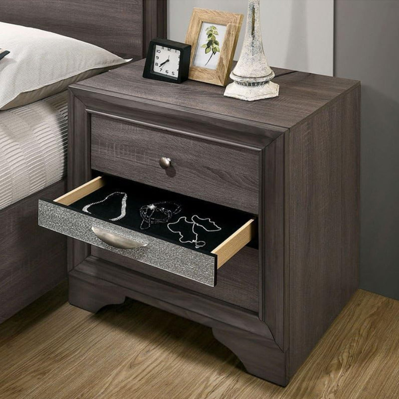 Table de chevet moderne avec 2 tiroirs, Gris