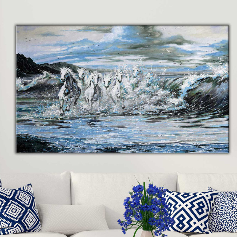 « blue ondulations », reproduction d’impression sur toile tendue, H 28 po x l 48 po x P 1,5 po