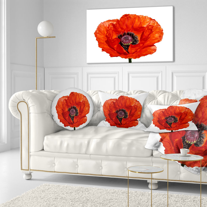 Gros plan d'une fleur de coquelicot rouge - Coussin décoratif imprimé floral