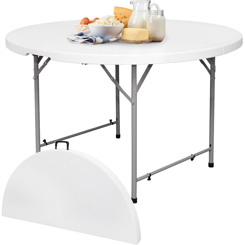 48-Inch Round Folding Table - Portable Plastic Dining Table With Carrying Handle