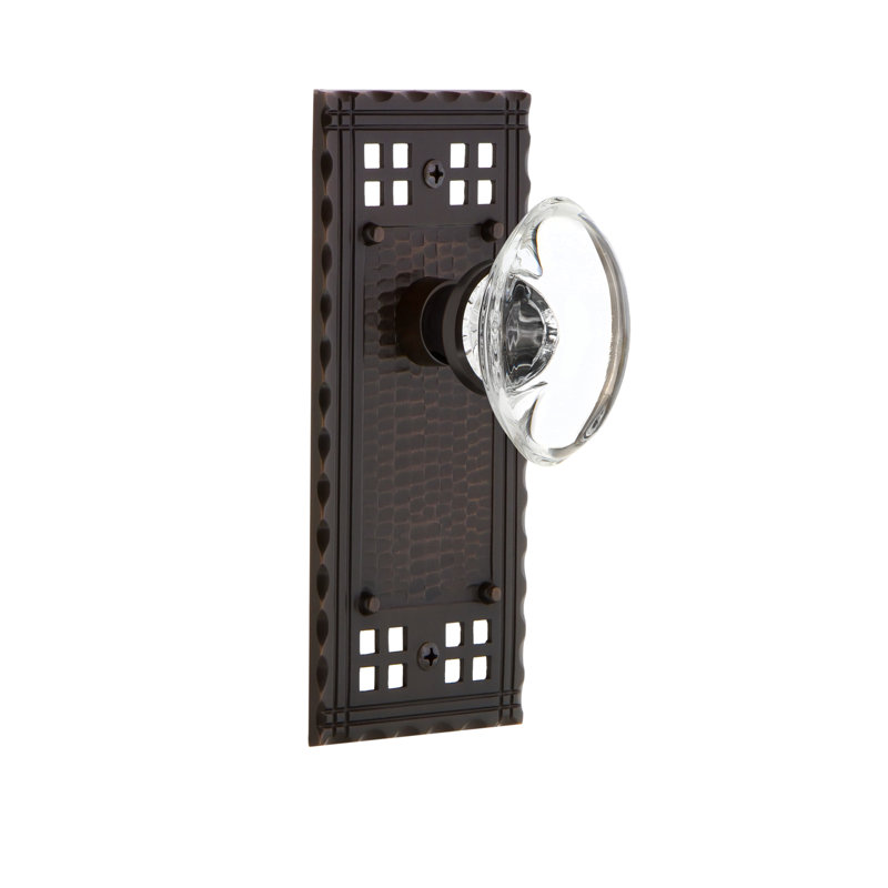 Plaque artisanale avec bouton de porte ovale en cristal transparent, Bronze intemporel