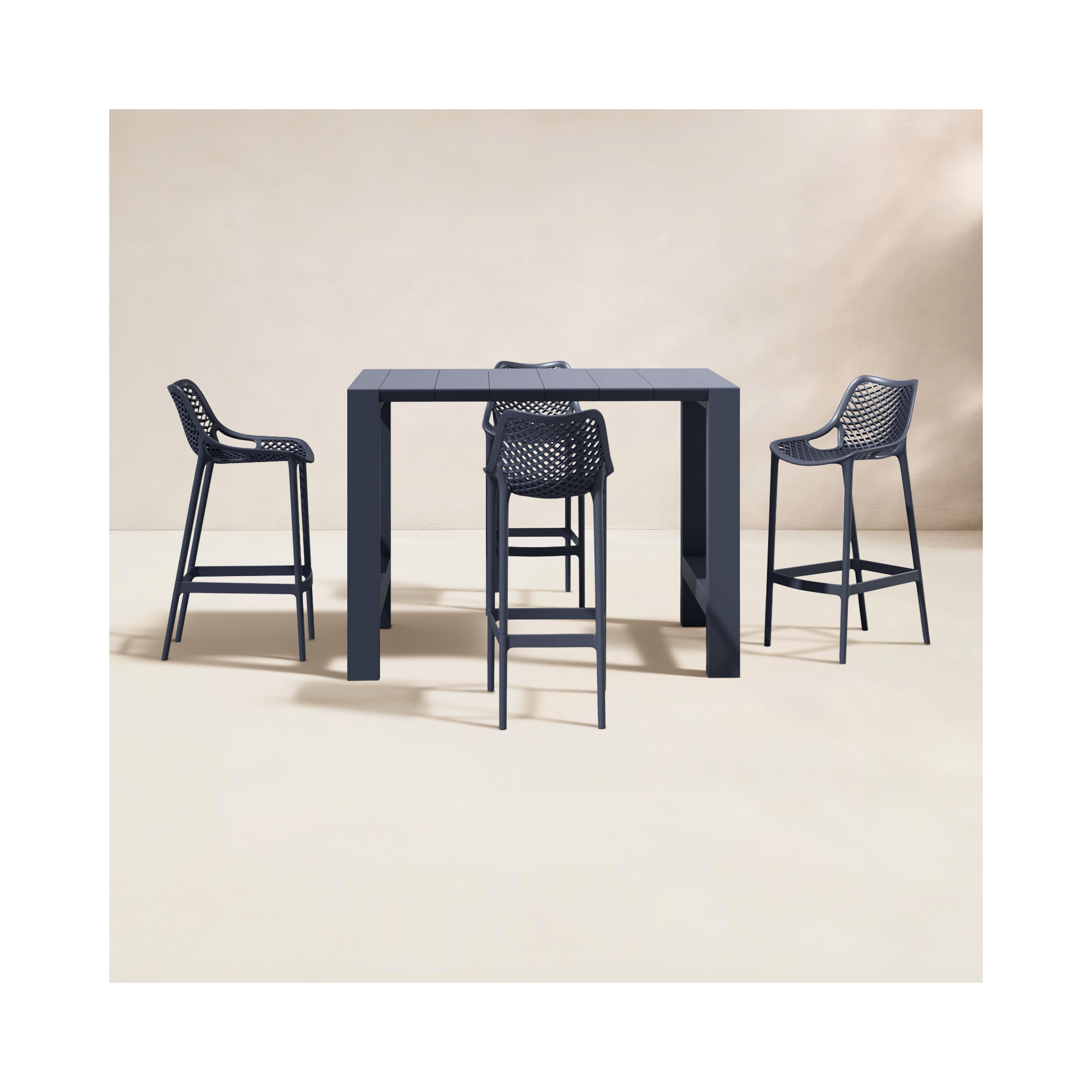 Farrah 55" W 4-Person Rectangular Extendable Plastic Patio Dining Set, Dark Gray