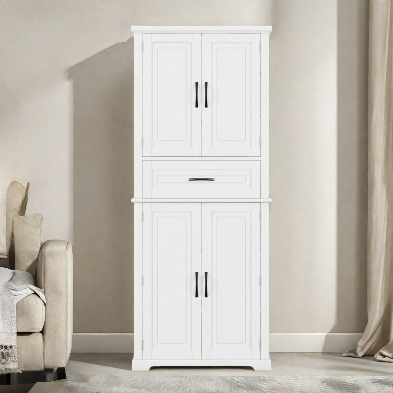 Rangement de salle de bain Marian avec 1 tiroir, armoires de rangement, tablette réglable et tablettes de porte, Blanc