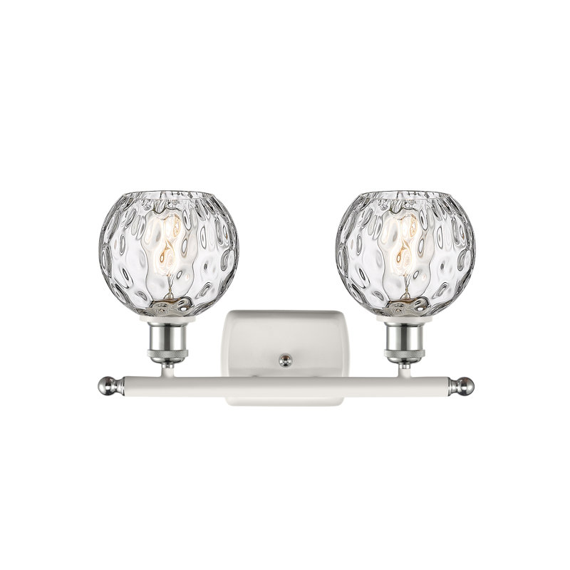 Éclairage pour salle de bain 2 lumières en acier et verre Cindi, Chrome poli blanc, DEL