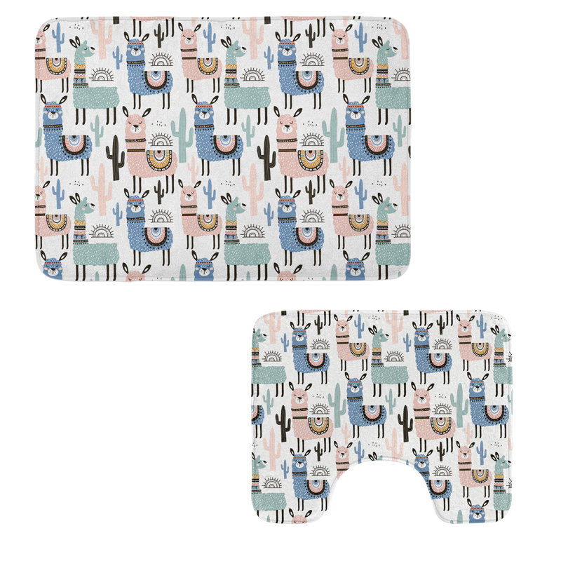  Multicolore ensemble de 2 tapis de salle de bain Llama