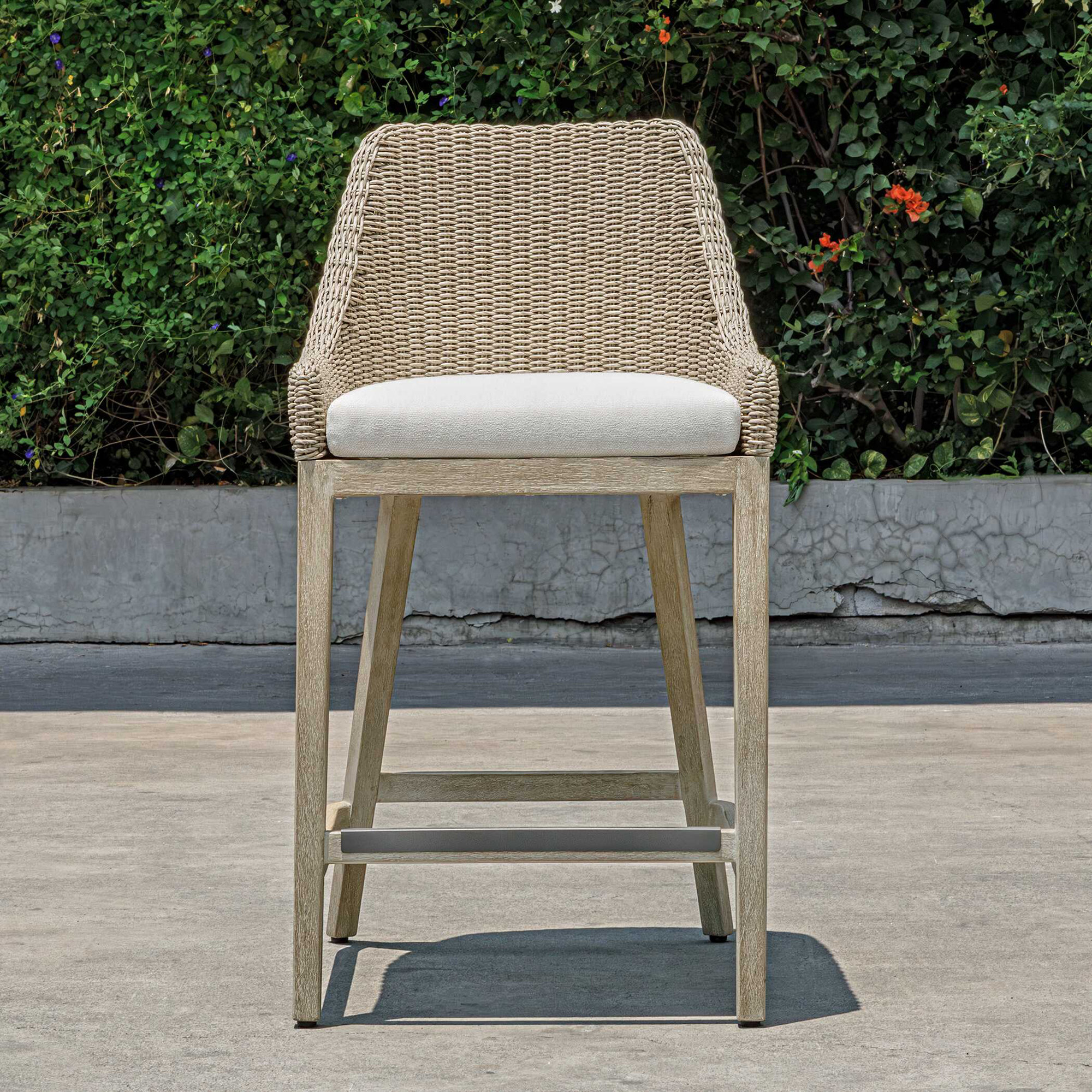 Amey Outdoor Wicker Counter Stool, 27"