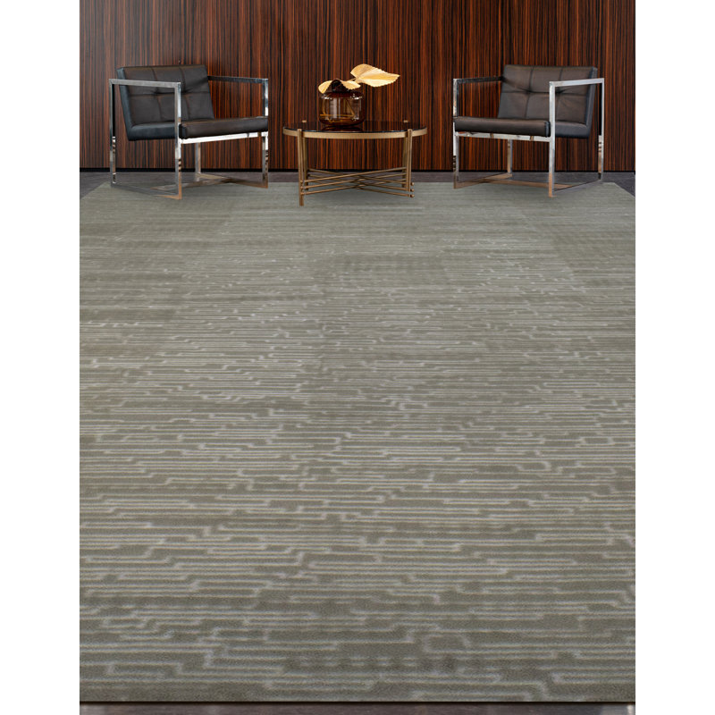 Hand Knotted Area Rug in Celadon, Rectangle 6' x 9'
