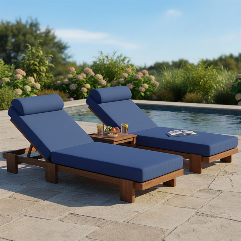 2-Piece Outdoor Patio Chaise Lounge Chair Set, 78.8'' Acacia Wood Adjustable Recliner With Headrest & Retractable Side Tray, Patio Lounge Chairs For Poolside, Garden, Terrace, Beach