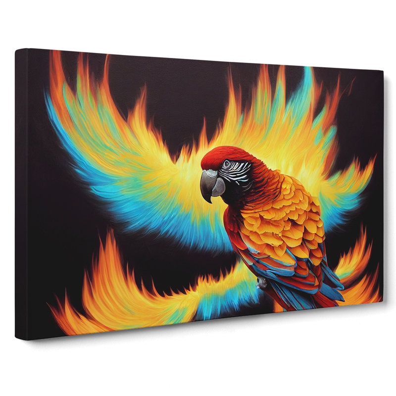 Flaming Macaw Parrot - Wrapped Canvas, 40cm H x 60cm W x 3cm D