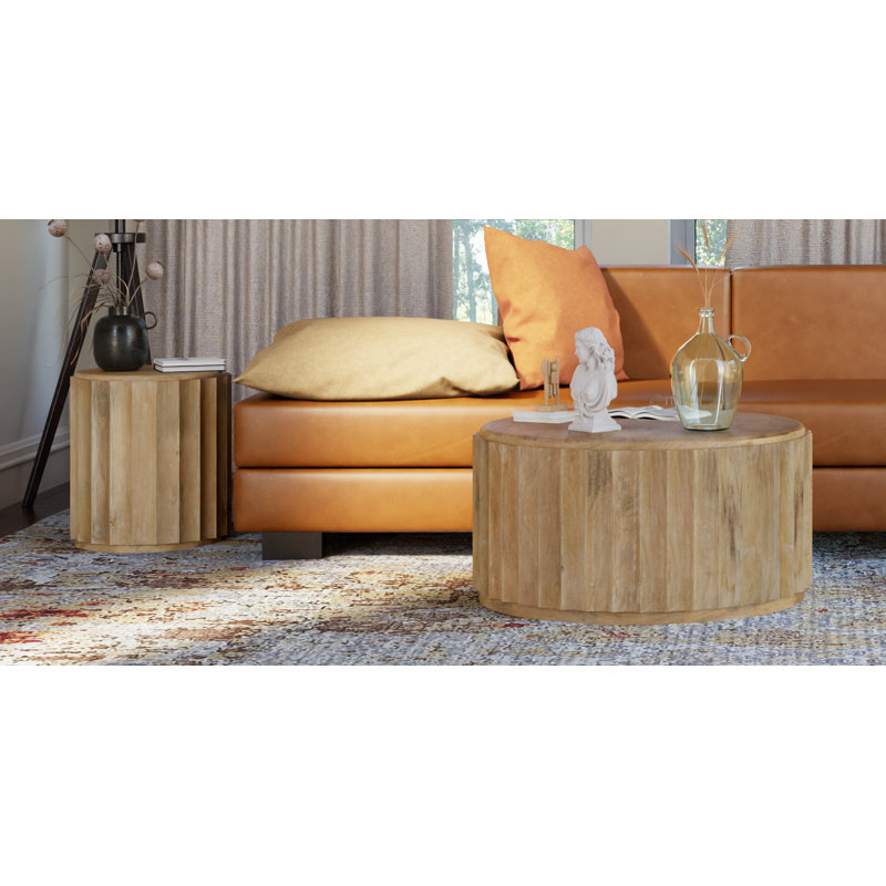 Ensemble de table de salon en bois massif 2 pièces Josiane, Naturel