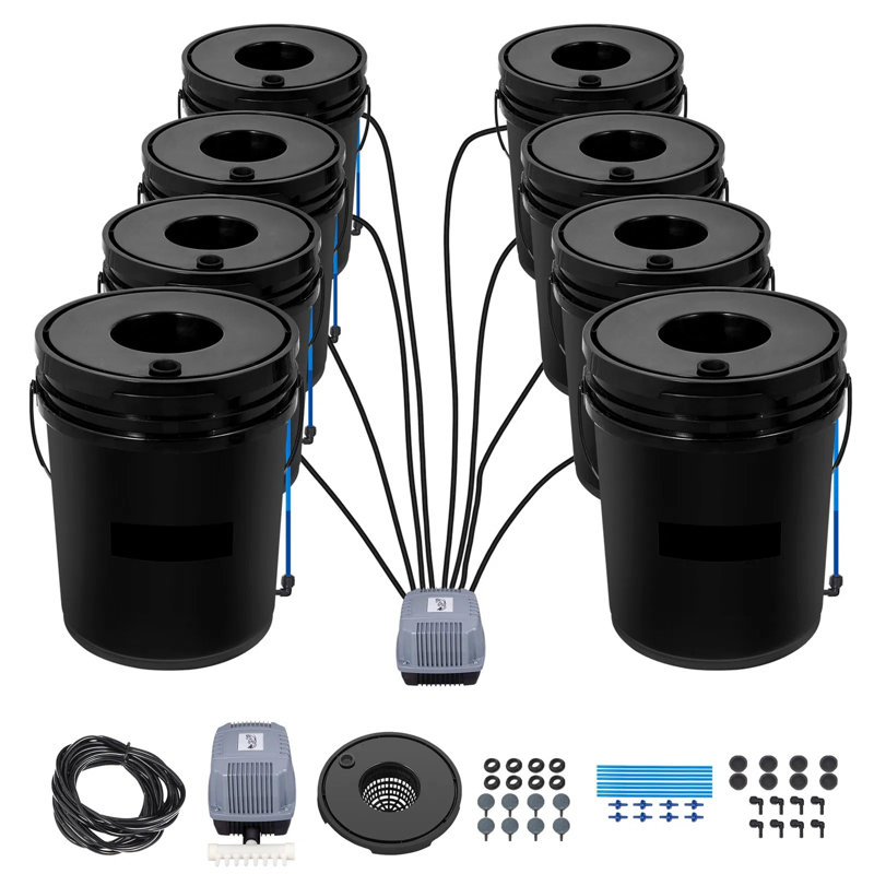 DWC Hydroponic System 5 Gal, 8 Buckets