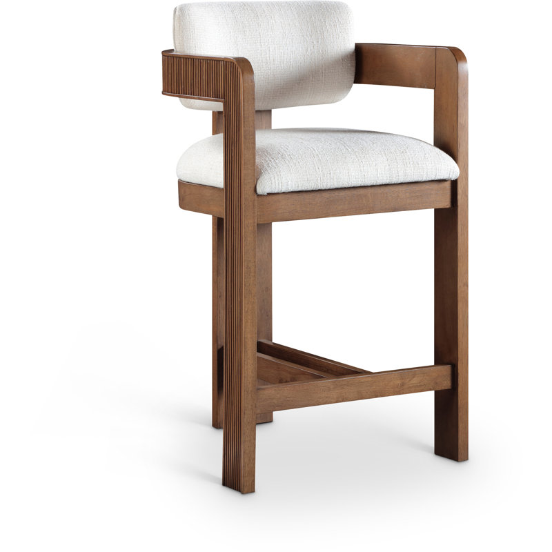 Tabouret rembourré Sacha Howley, Brun, Texture de lin, Cream