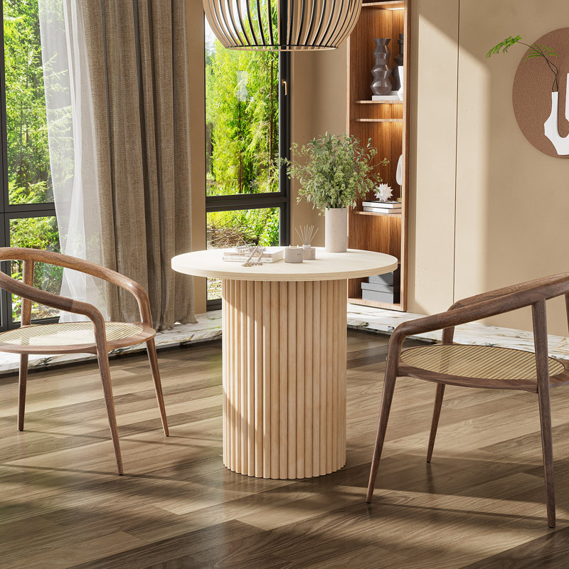 Round Solid Wood Base Dining Table for 1-4, 31.5" W x 31.5" L