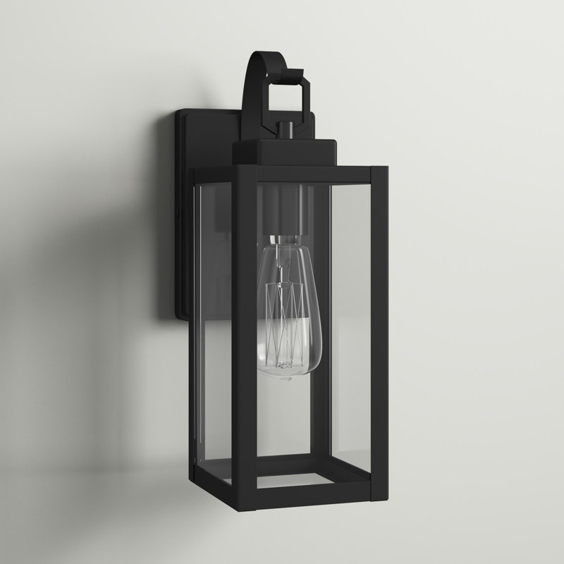 Applique murale d'extérieur rectangulaire en verre transparent Schlesinger, H 13,78 po x l 5 po x P 6,7 po, Noir mat