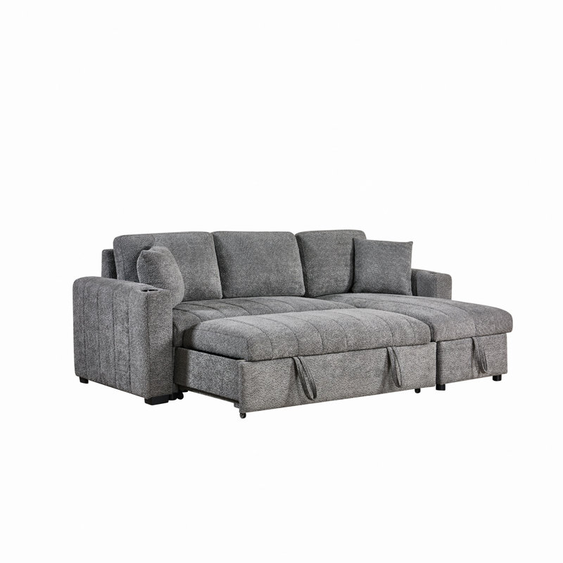 Canapé-lit modulaire réversible en tissu 96 po Seraphina II avec méridienne de rangement, porte-gobelets, port de chargement USB et coussins décoratifs Sercle