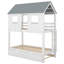 Lit simple superposé simple avec lit gigogne, toit et fenêtres, lit superposé en bois blanc et gris pour enfants avec design peu encombrant
