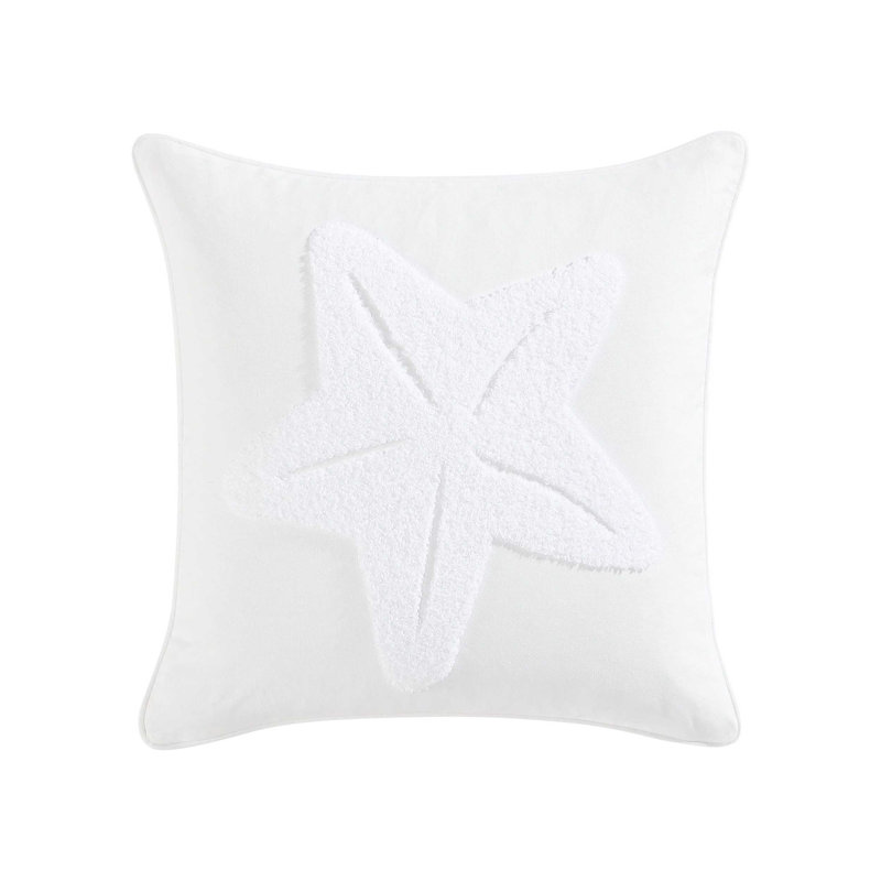 Nautica Starfish Loop Embroidery White Cotton Throw Pillow, Starfish Loop Embroidery White