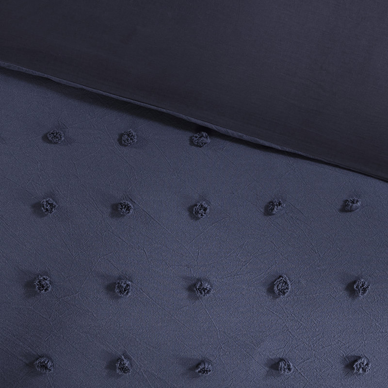 Navy Cotton Jacquard Twin/Twin XL Duvet Cover Set with Shams