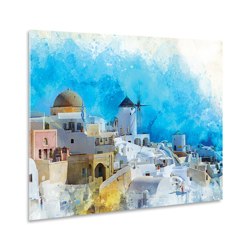 Santorini by Giallobus - Unframed Graphic Art on Glass, 65cm H x 95cm W
