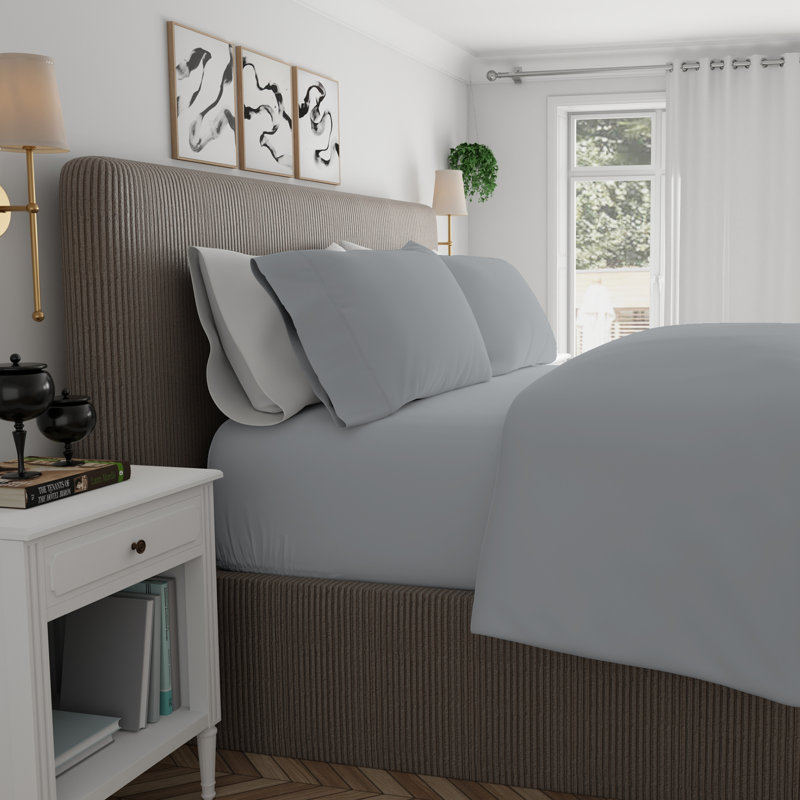 144TC 100% Organic Cotton Duvet Set, Double Duvet Cover + 2 Standard Pillowscases, Grey