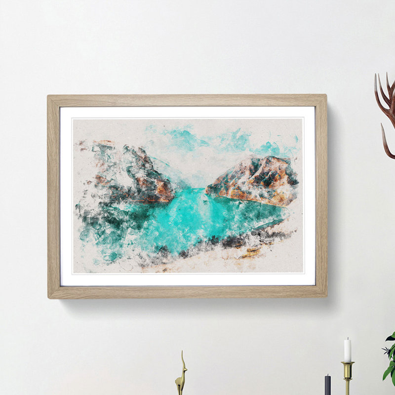 Lake Between the Mountains - Picture Frame Painting Print, 40cm H x 60cm W x 2cm D, Oak Framed