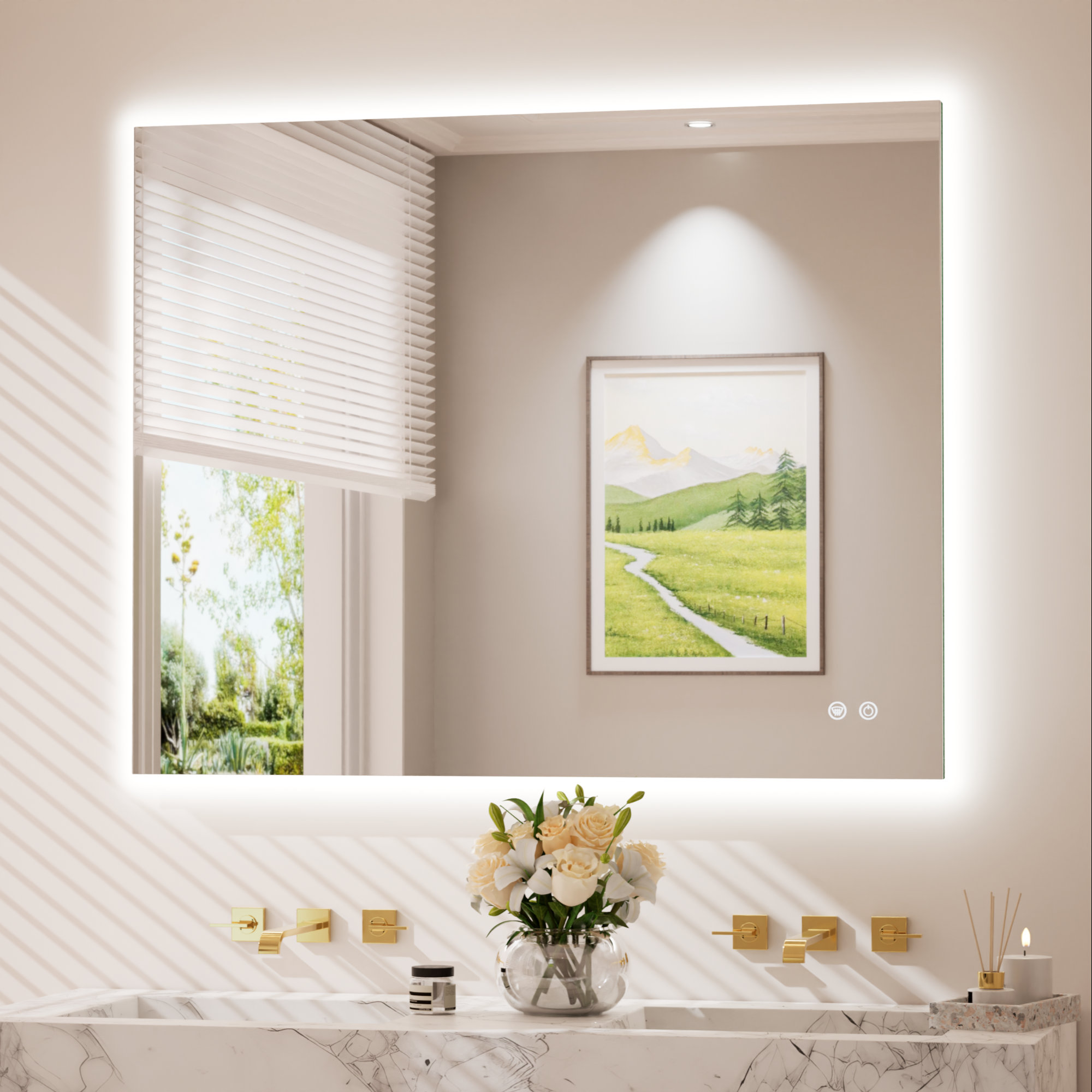 Wrought Studio™ Chrisna LED Backlit Frameless Lighted Bathroom Vanity ...